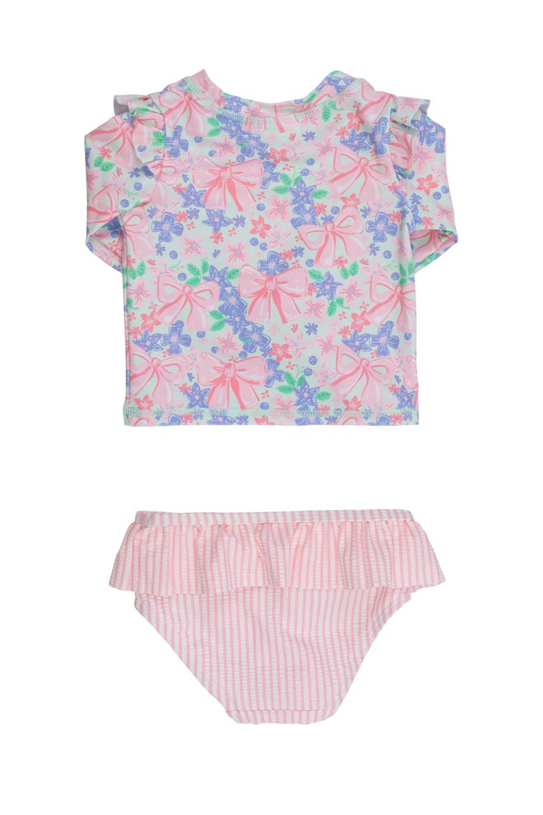 UPF50 Sun Protected Skirted Flutter Long Sleeve Rash Guard Bikini, Alternate, color, Bow Blooms