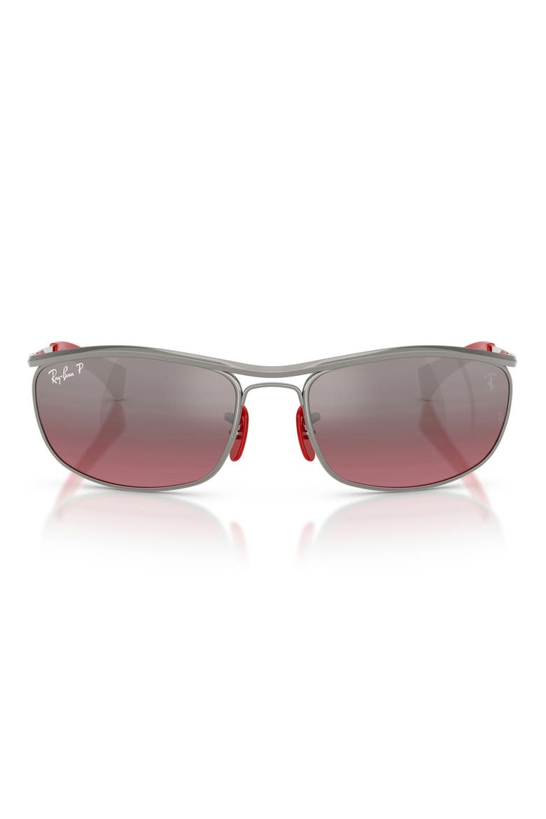 x Ferrari 62mm Polarized Oversize Oval Sunglasses, Main, color, GUNMETAL / POLAR WINE