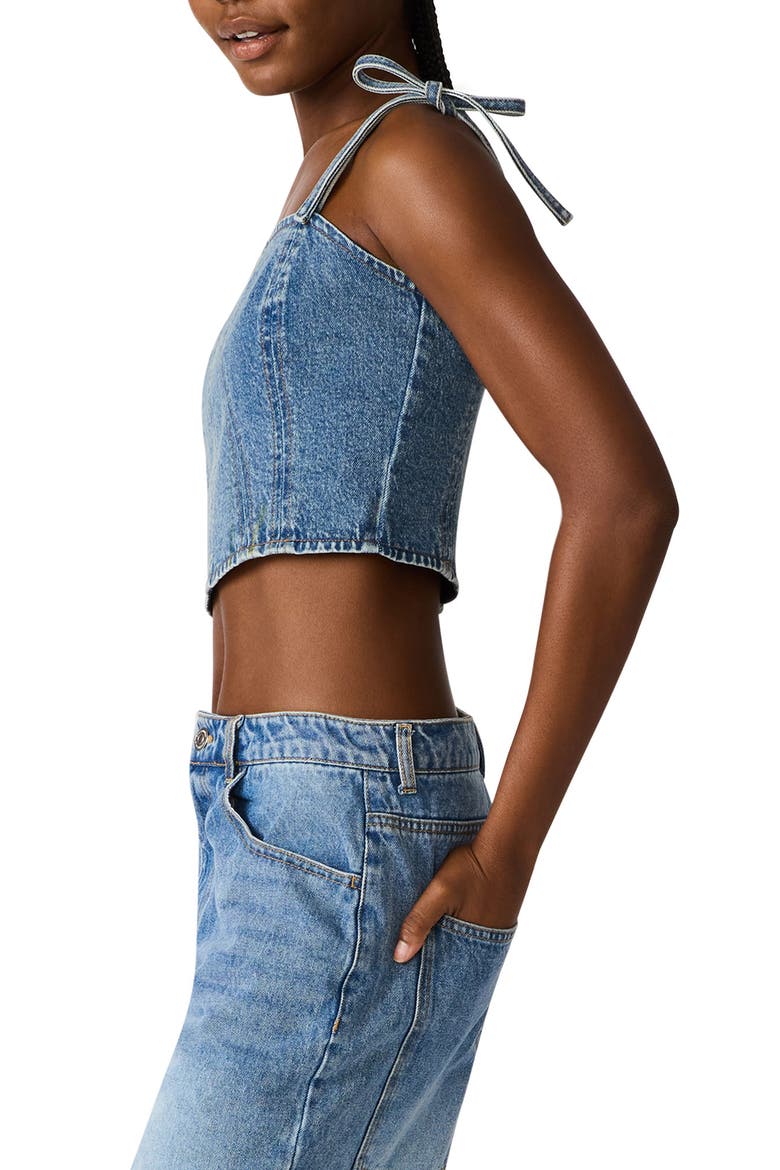 Meaghan Seamed Cotton Blend Denim Crop Top, Alternate, color, BLUE HEATHER