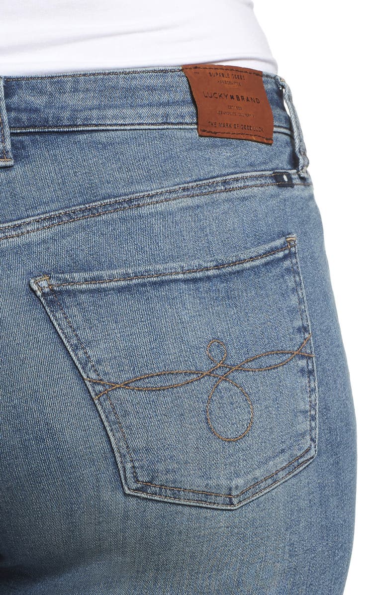 Lucky Brand Ginger Fringed Hem Skinny Jeans, Alternate, color, 