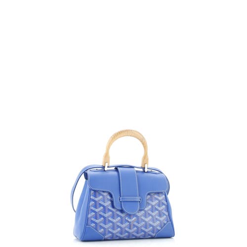 Pre-owned Goyard  Goyard Saigon Top Handle Bag Coated Canvas With Leather Mini In Blue