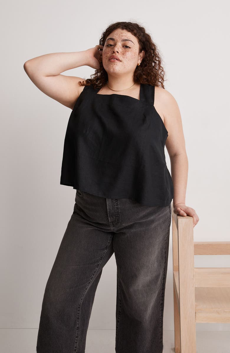 Madewell Cross Back Sleeveless Linen Top, Alternate, color, 