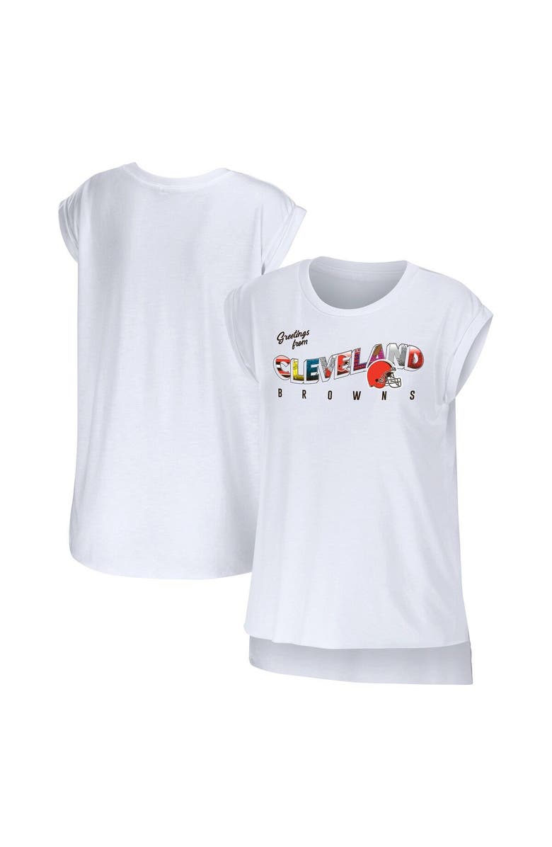 WEAR by Erin Andrews Women's WEAR by Erin Andrews White Cleveland Browns Greetings From Muscle T-Shirt, Main, color, White