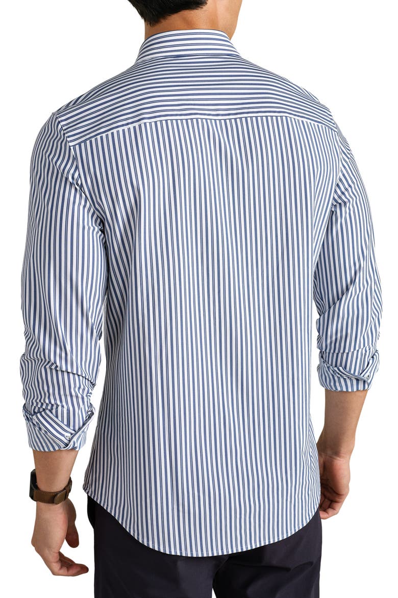 Commuter Slim Fit Stripe Performance Button-Up Shirt, Alternate, color, NAVY/ WHITE VINTAGE STRIPE