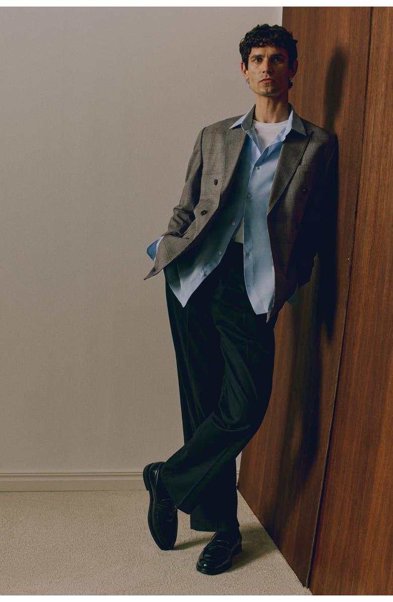 H&M Regular Fit Double-breasted Jacket, Alternate, color, Dark Beige/Checked