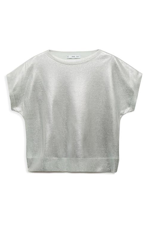 Mango Short-sleeved Foil Knitted Sweater In Silver