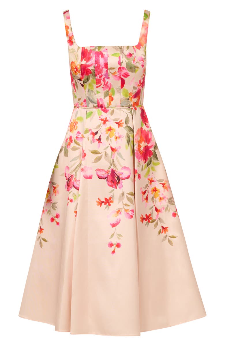 Adrianna Papell Border Floral Mikado Cocktail Dress, Alternate, color, 