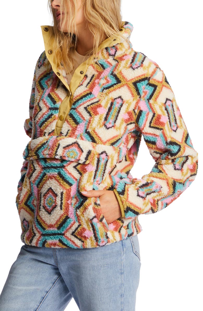 Billabong Switchback Faux Fur Pullover, Alternate, color, Olive It