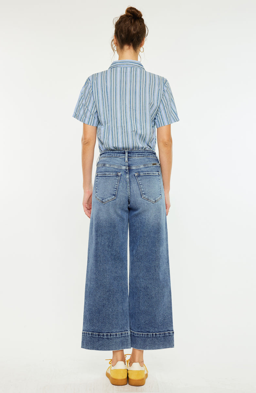 Kancan Nessa High Rise Crop Wide Leg Jeans In Blue
