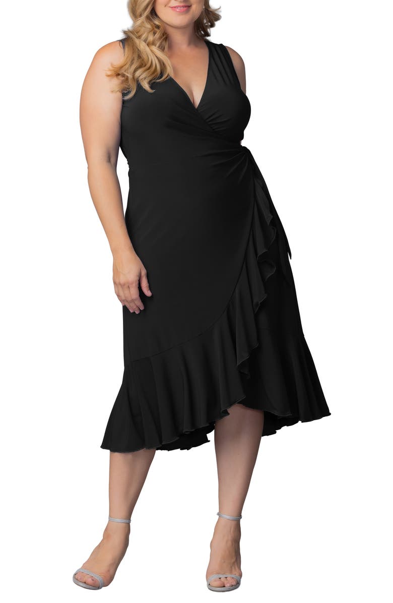 Kiyonna Laguna Sleeveless Wrap Dress, Main, color, Black Noir