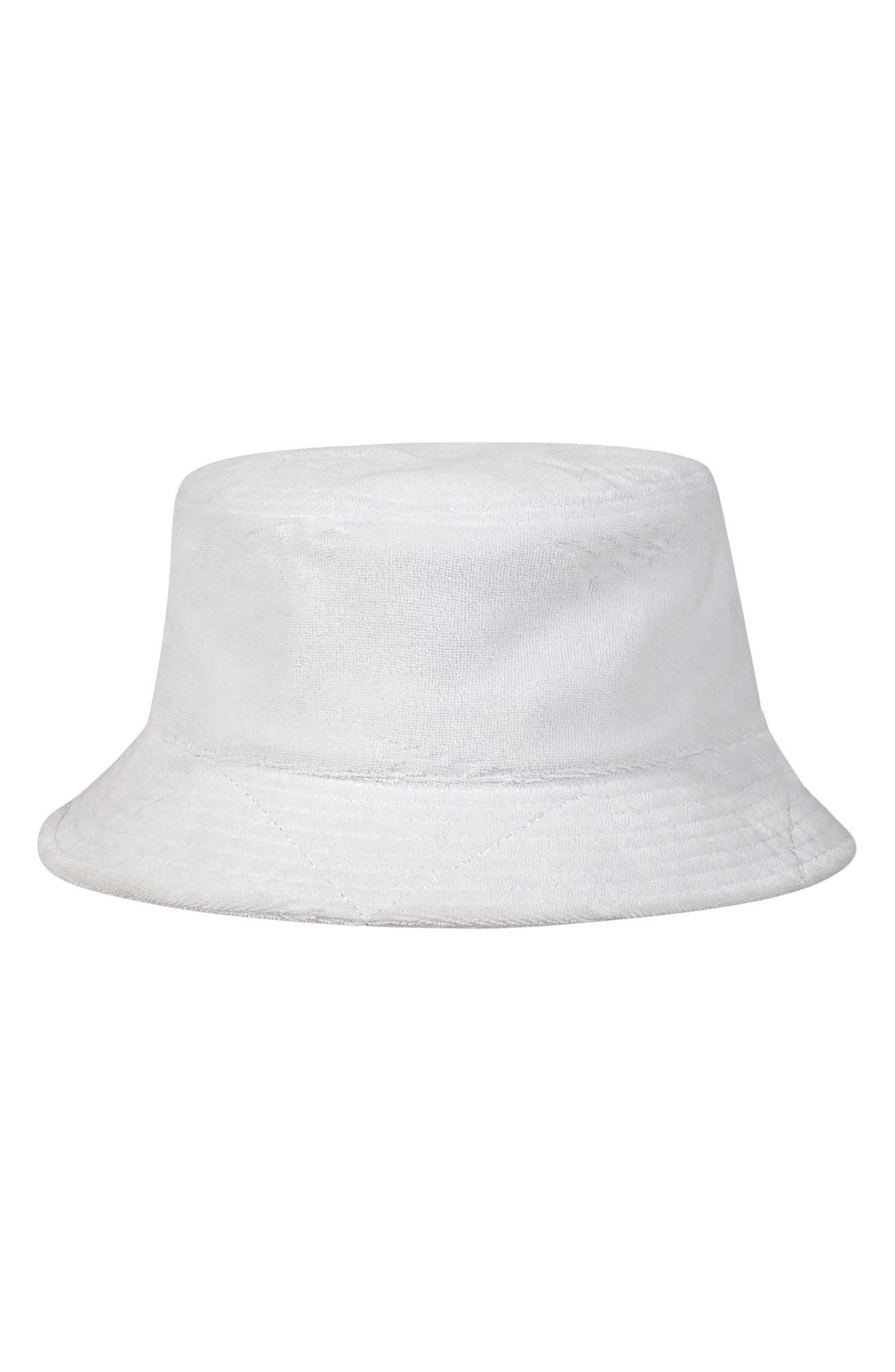 PAPER PLANES Logo Jacquard Terry Cloth Bucket Hat in White 