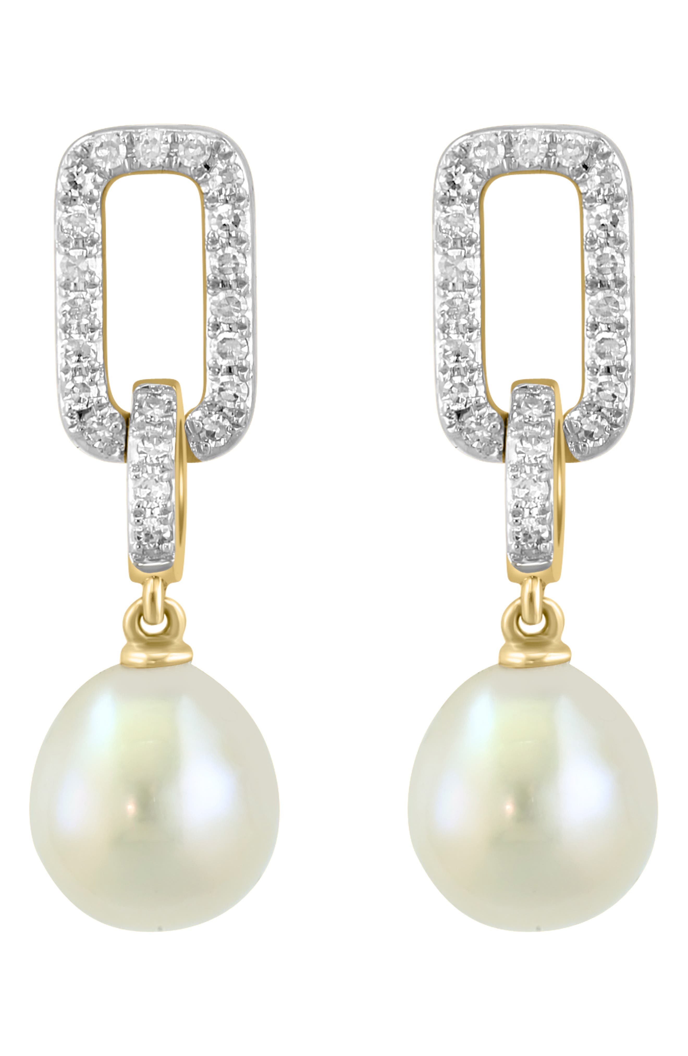 EFFY Diamond & Freshwater Pearl Drop Earrings