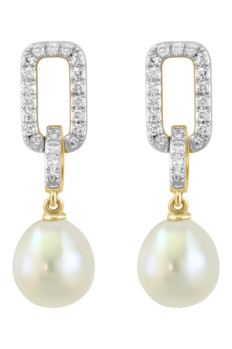 Diamond & Freshwater Pearl Drop Earrings, Main, color, GOLD