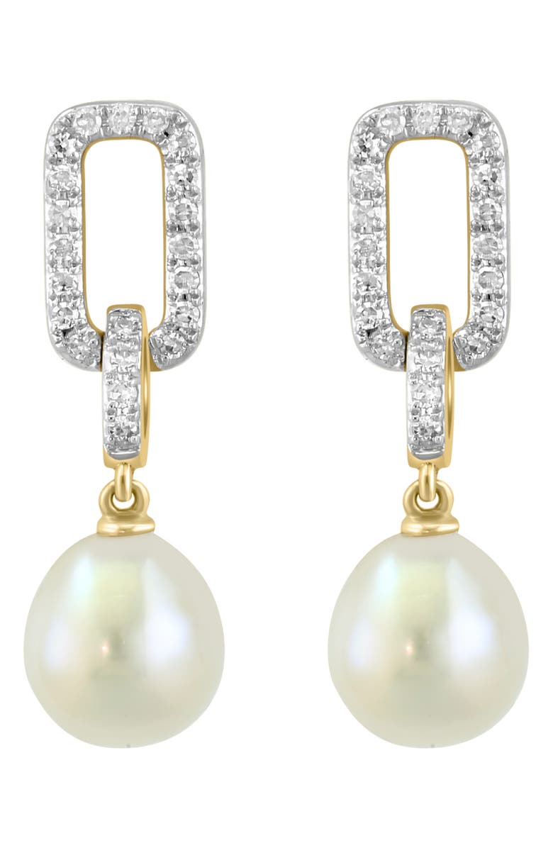 EFFY Diamond & Freshwater Pearl Drop Earrings, Main, color, Gold