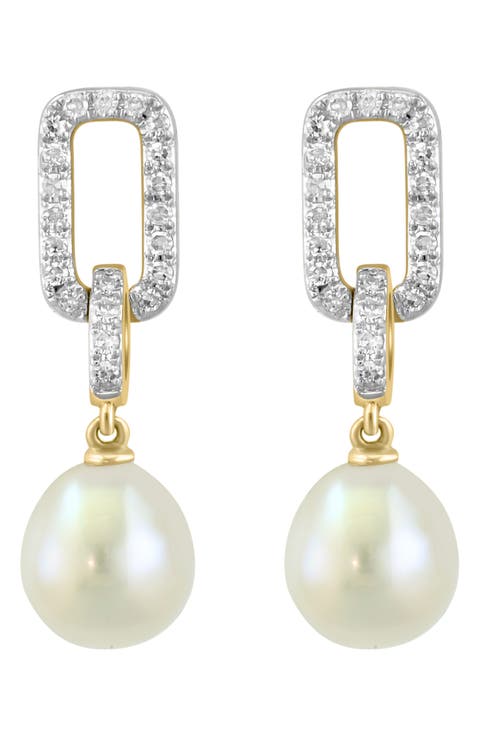 Diamond & Freshwater Pearl Drop Earrings