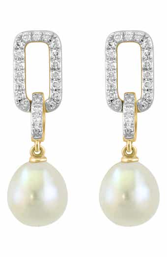 EFFY Diamond & Freshwater Pearl Drop Earrings
