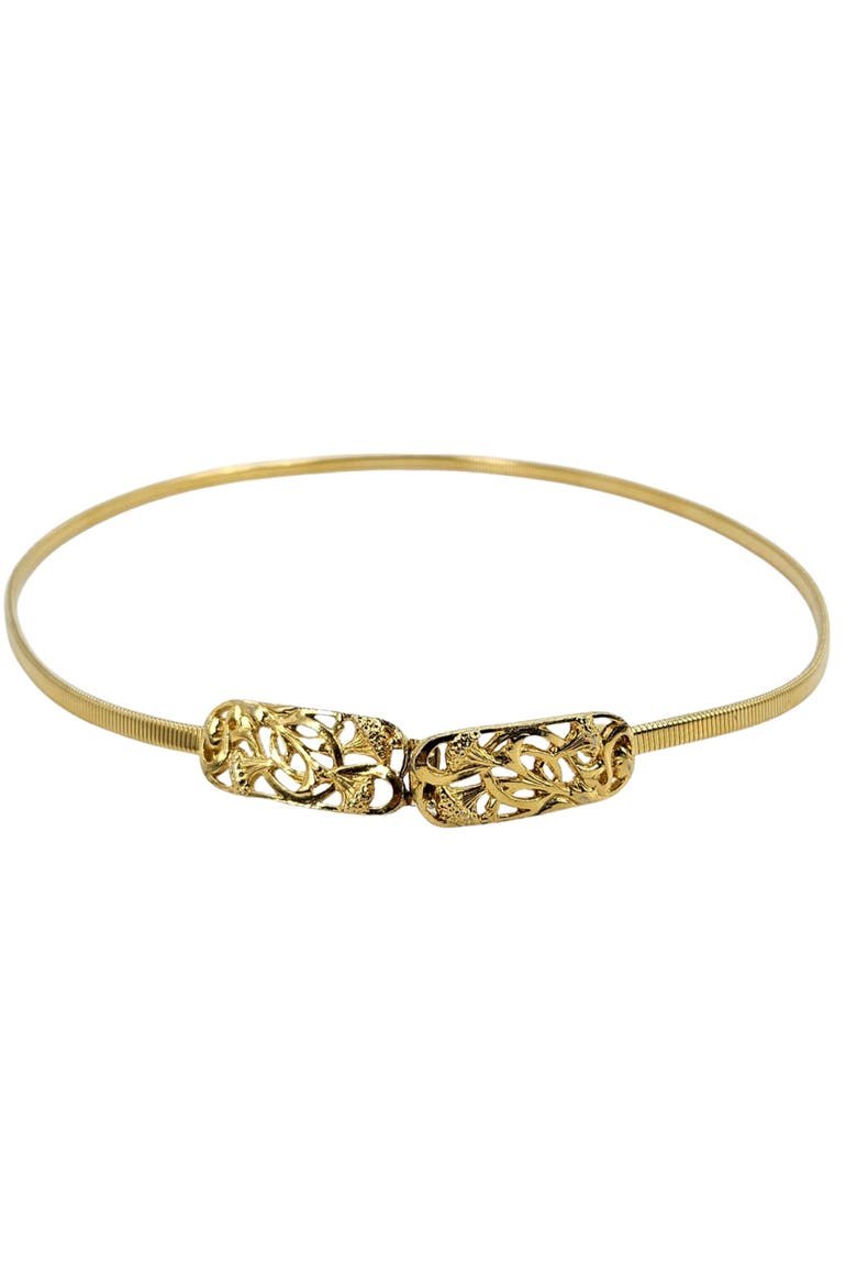 Vintage 1970s Costume Gold Floral Buckle Belt, Main, color, gold