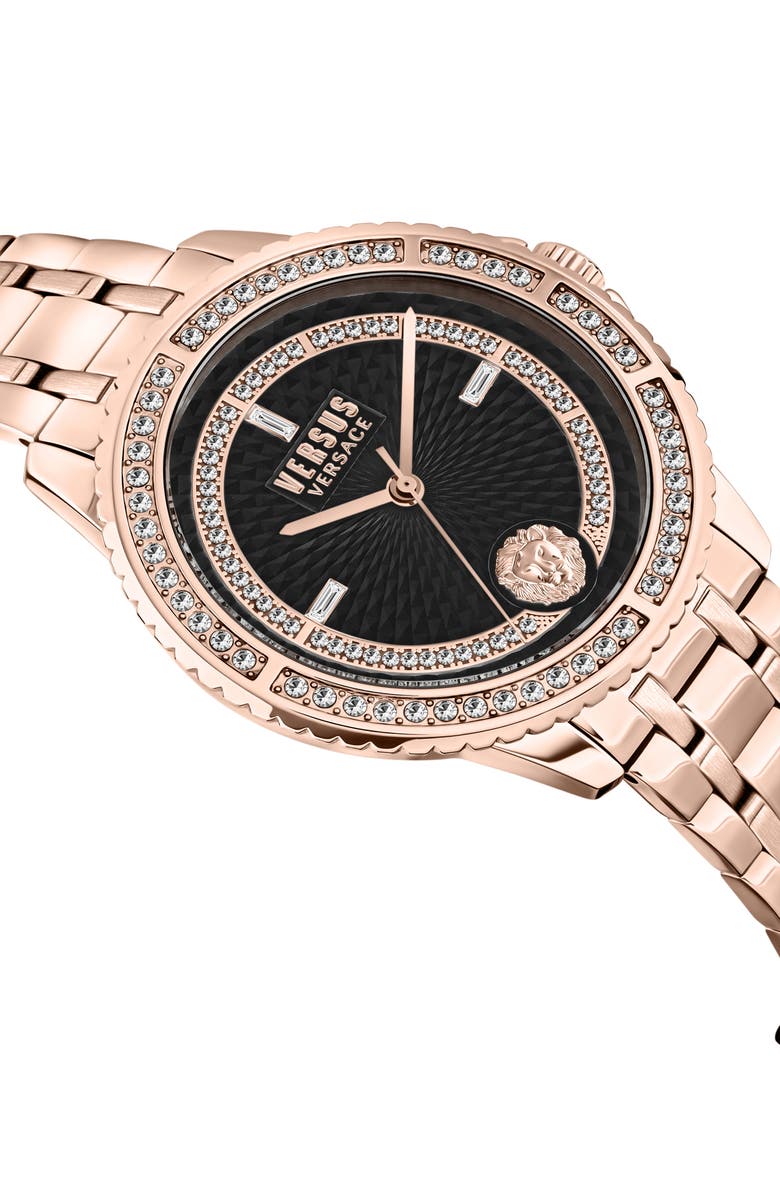 VERSUS Versace Montorgueil Swarovski Crystal Embellished Bracelet Watch, 38mm, Alternate, color, Rosegold