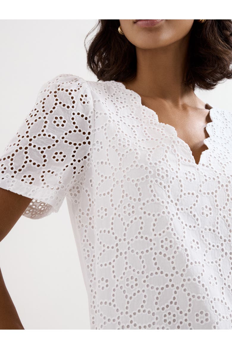 Freya Scallop V-Neck T-Shirt, Alternate, color, White