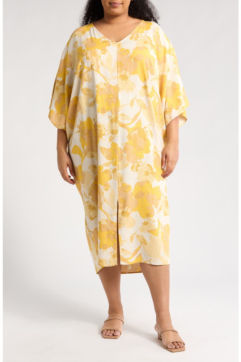 Floral Caftan Dress, Main, color, YELLOW/ BEIGE