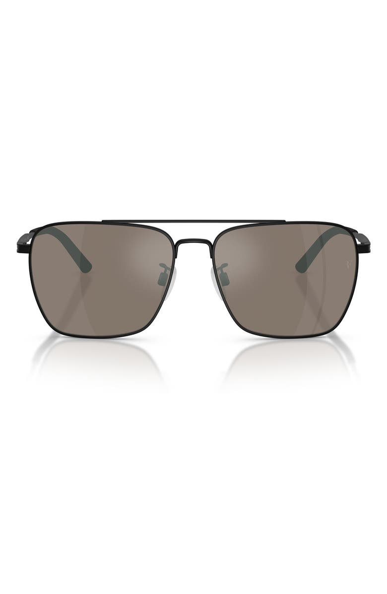 Oliver Peoples x Roger Federer R-15 56mm Square Sunglasses, Main, color, Matte Black / Sierra Mirror