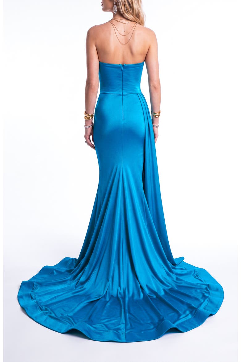 Ruched Strapless Sweetheart Mermaid Gown With Side Drape, Alternate, color, Turquoise
