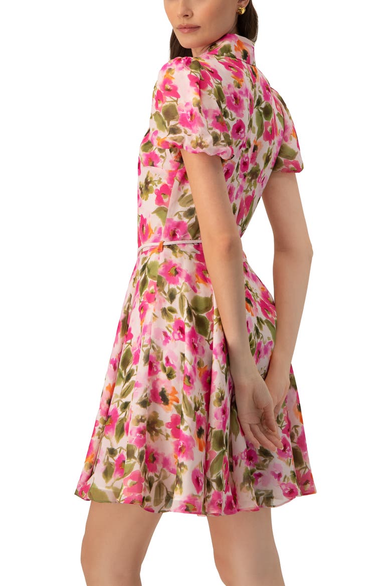 Short Floral Shirt Dress with Waist Tie, Alternate, color, Multicolor-Pink