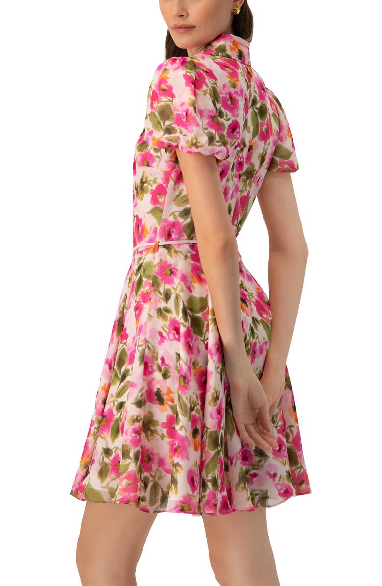 IVONNE Short Floral Shirt Dress with Waist Tie, Alternate, color, Multicolor-Pink