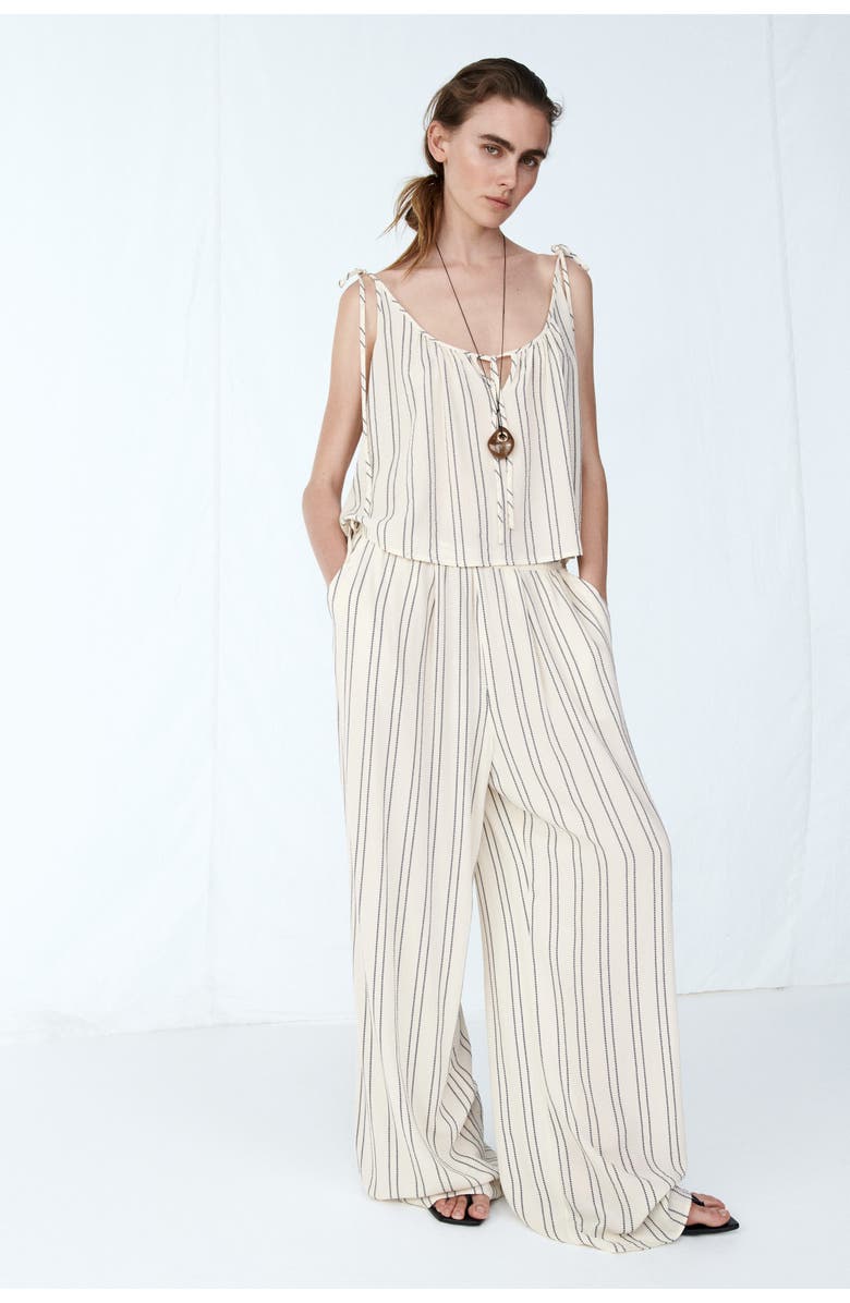 H&M Wide Drawstring Trousers, Alternate, color, Light Beige/Blue Striped