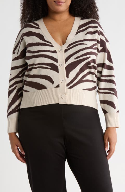 V-Neck Double Knit Cardigan (Plus)