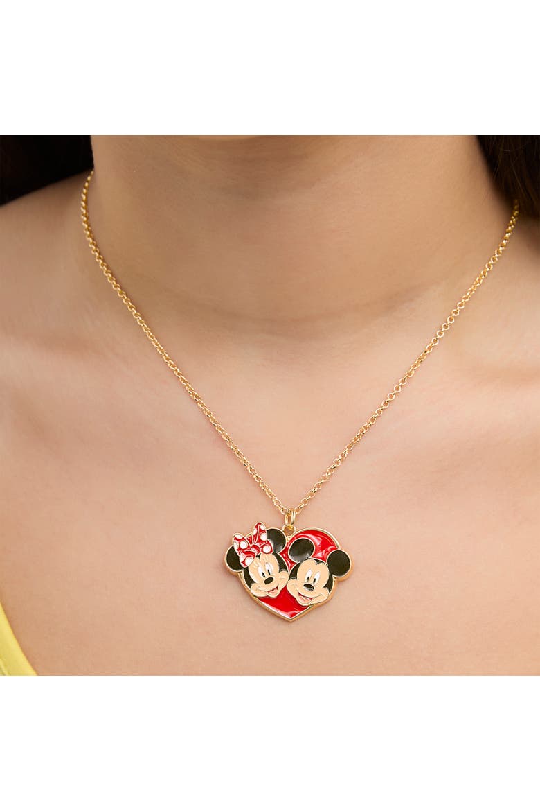 Mickey & Minnie Heart Necklace and Stud Earrings Set, Alternate, color, Red/Black