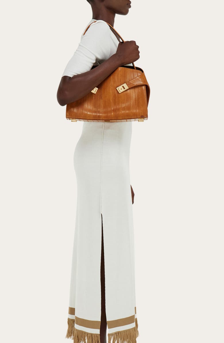 FERRAGAMO Small Hug Eelskin Leather Shoulder Bag, Alternate, color, Beige/ Testa Di Moro