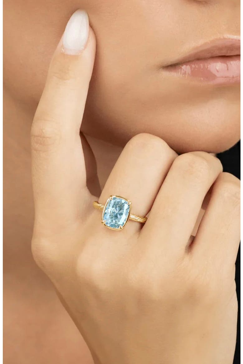 Cushion Cut Imitation Aquamarine Sterling Silver Ring, Alternate, color, LIGHT BLUE/ GOLD