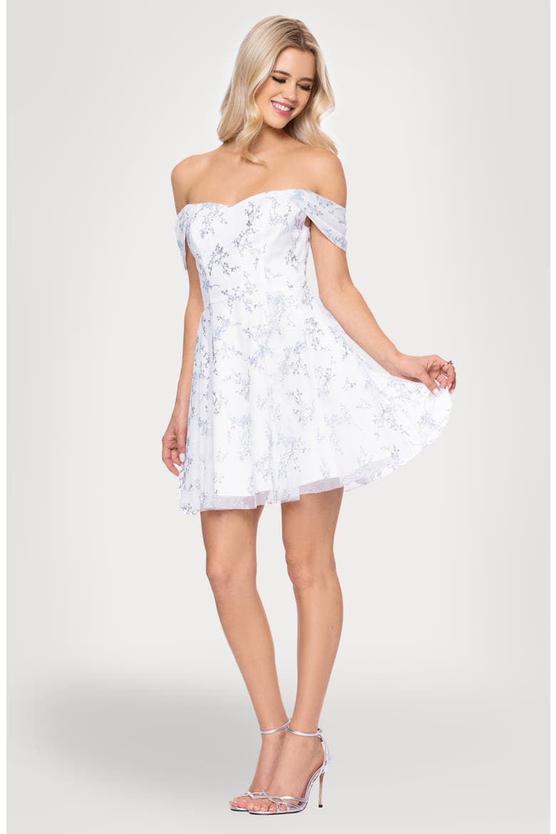 Caviar Party Off the Shoulder Minidress, Alternate, color, IVORY/ PERI