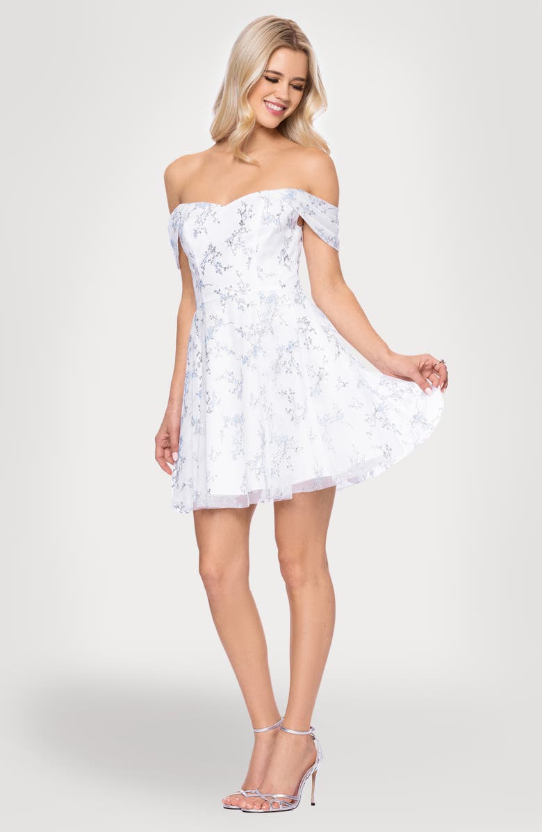 Blondie Nites Caviar Party Off the Shoulder Minidress, Alternate, color, Ivory/ Peri