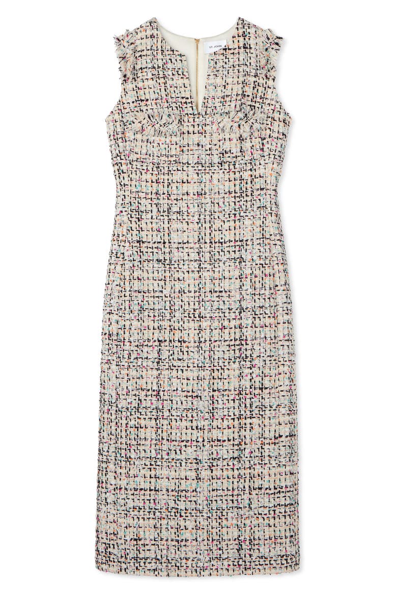 Multicolor Eyelash Tweed Midi Dress, Alternate, color, ECRU MULTI