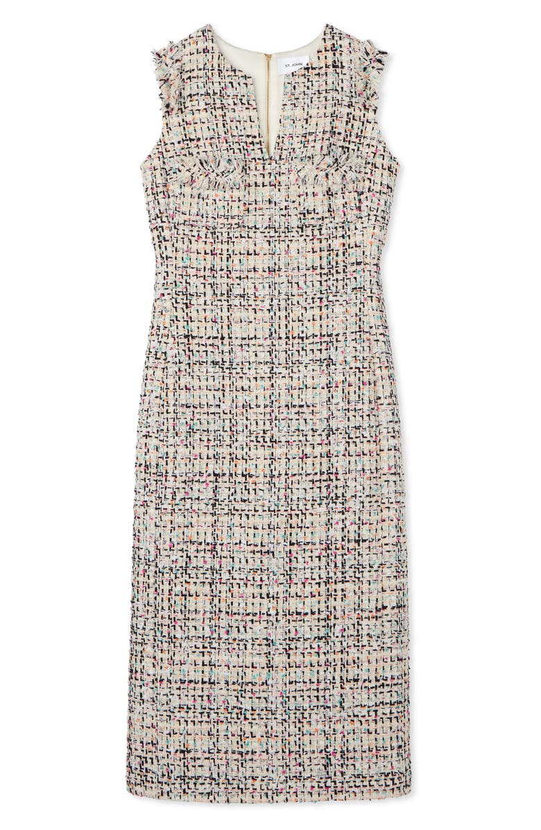 ST. JOHN Multicolor Eyelash Tweed Midi Dress, Alternate, color, Ecru Multi