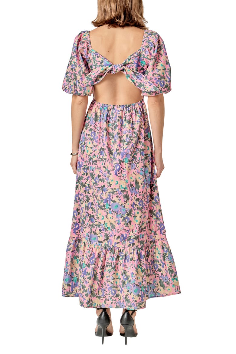 Abstract Floral Open Tie Back Maxi Dress, Alternate, color, PINK MULTI