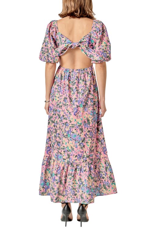 English Factory Abstract Floral Open Tie Back Maxi Dress In Pink