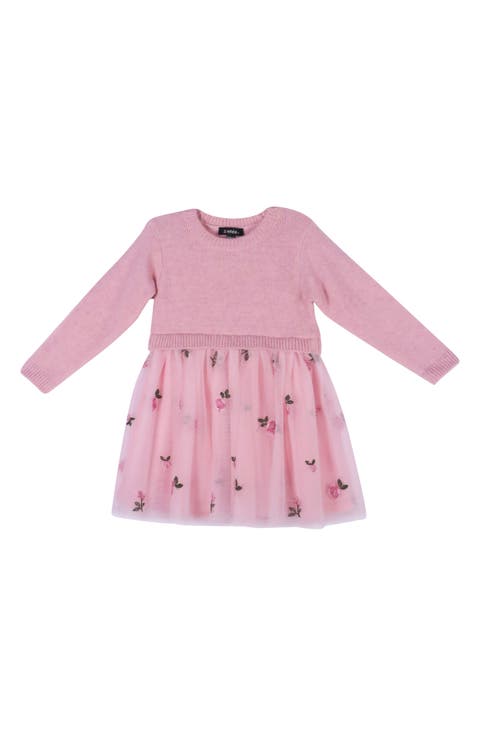 Embroidered Long Sleeve Mixed Media Dress (Baby)