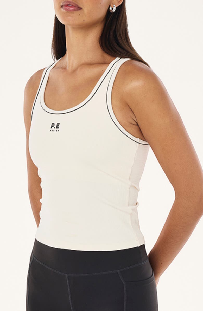 P.E Nation Nexus Rib Tank, Alternate, color, Whisper White / Smokestone
