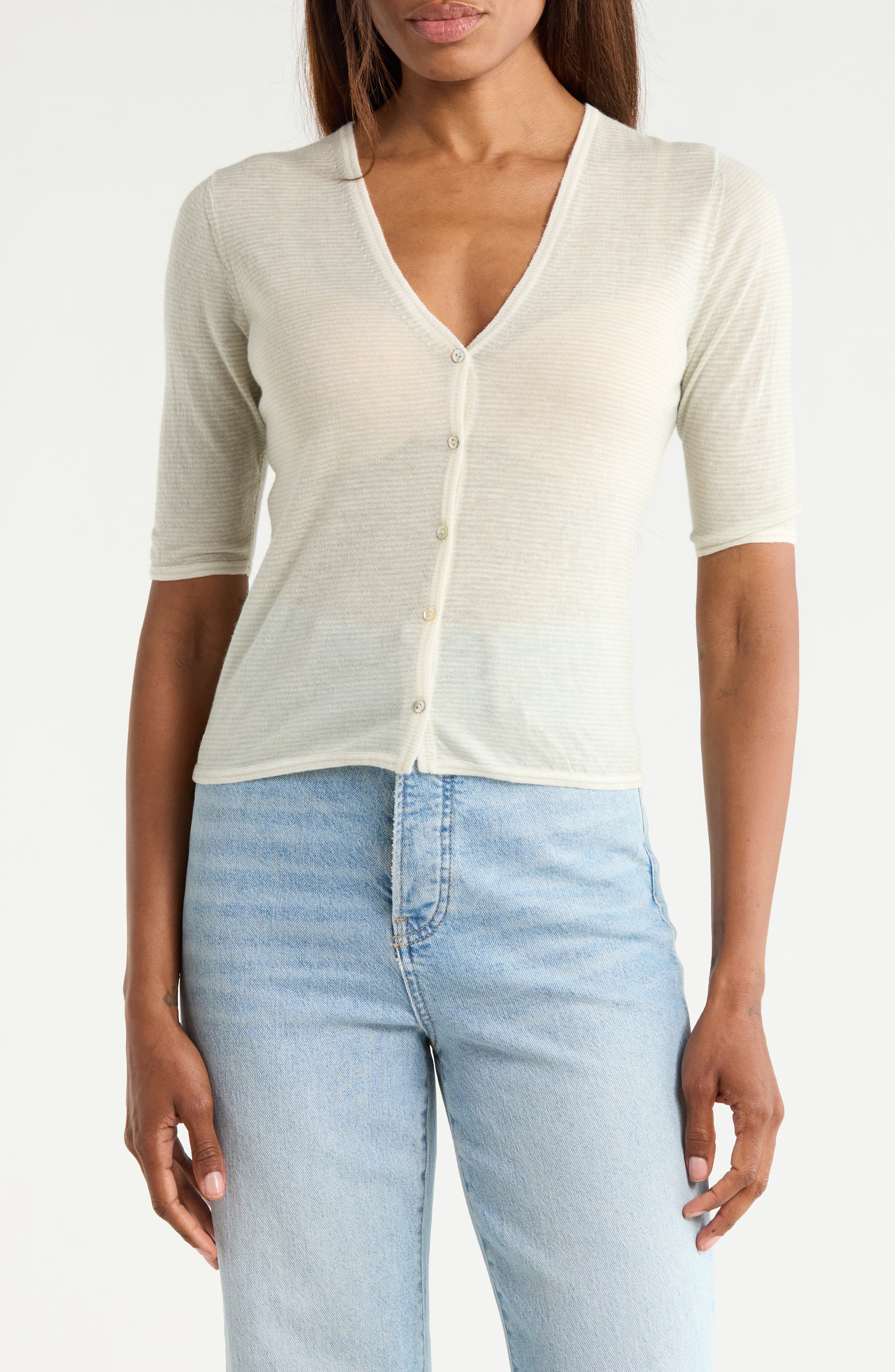 Vince Micro Stripe Wool Blend Cardigan