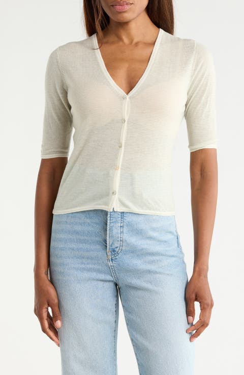 Micro Stripe Wool Blend Cardigan