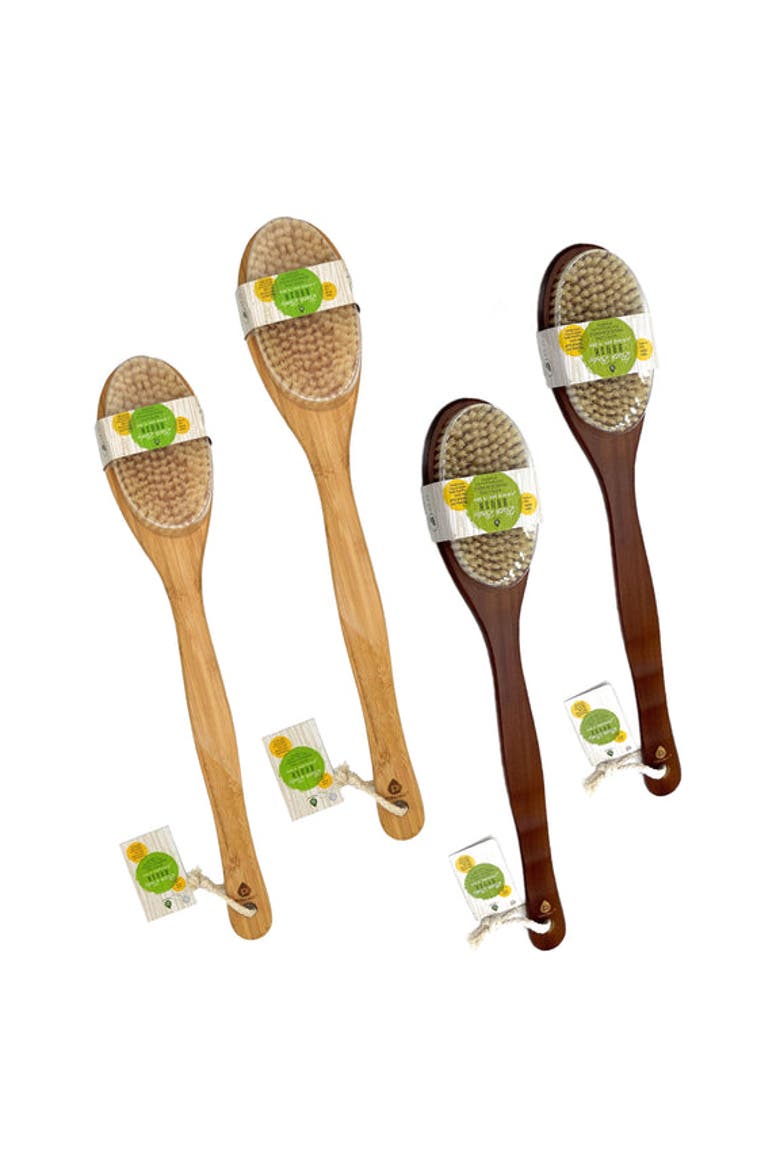 Bath Body Brush With Long Wood Handle 4-Piece Family Pack, Main, color, Multicolor