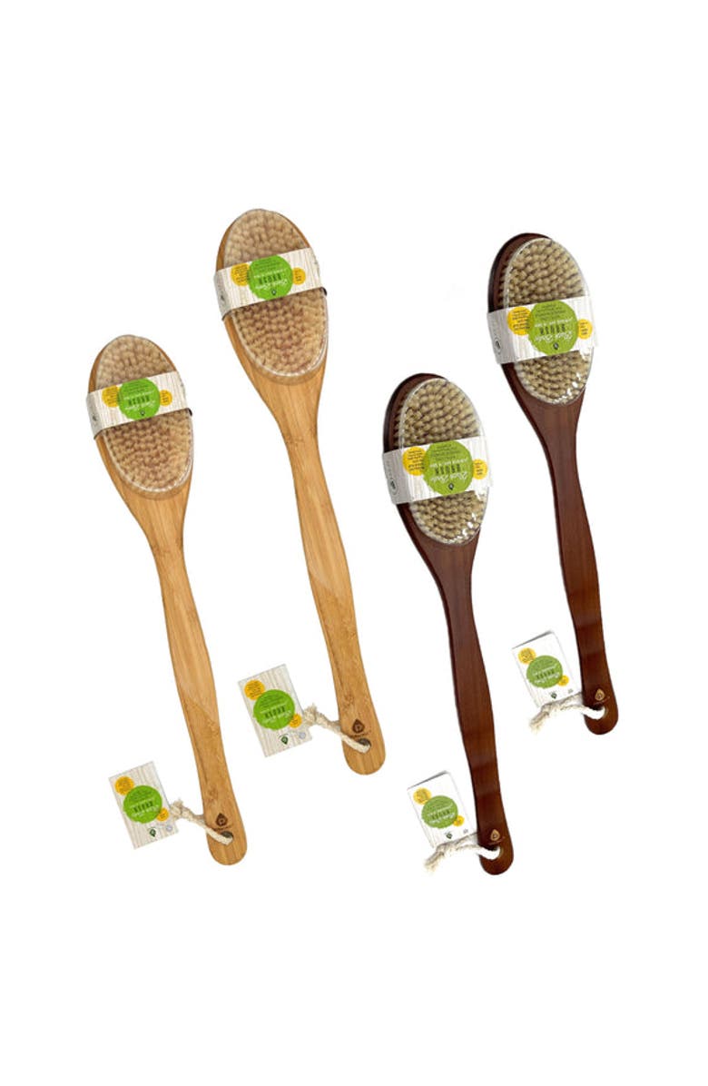 PURSONIC Bath Body Brush With Long Wood Handle 4-Piece Family Pack, Main, color, Multicolor