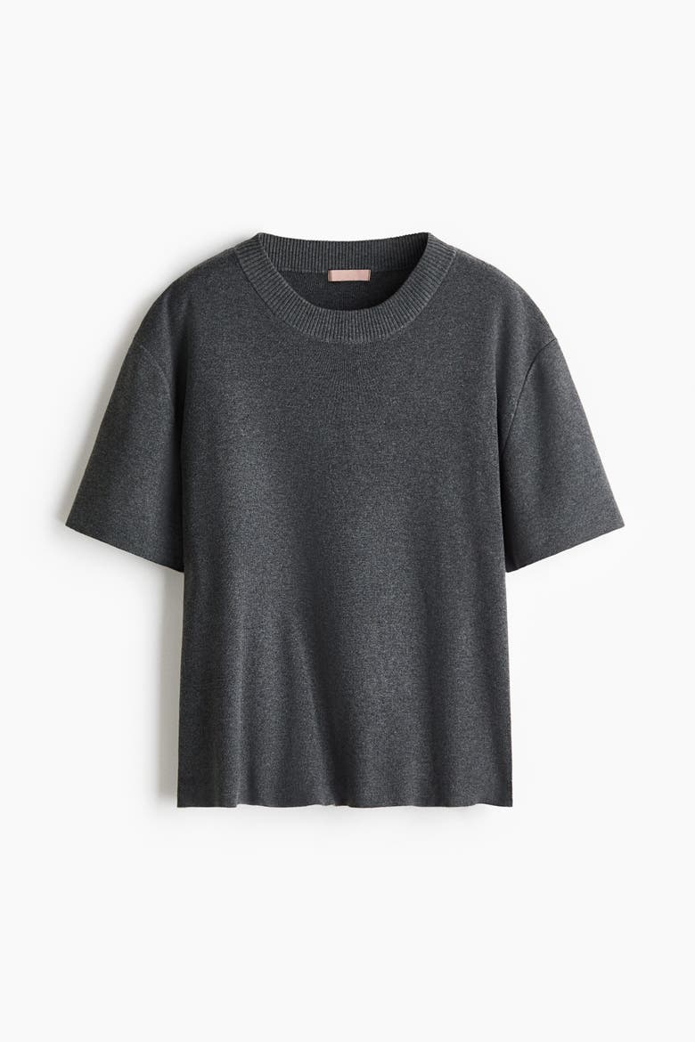 Fine-knit T-shirt, Alternate, color, Dark gray melange
