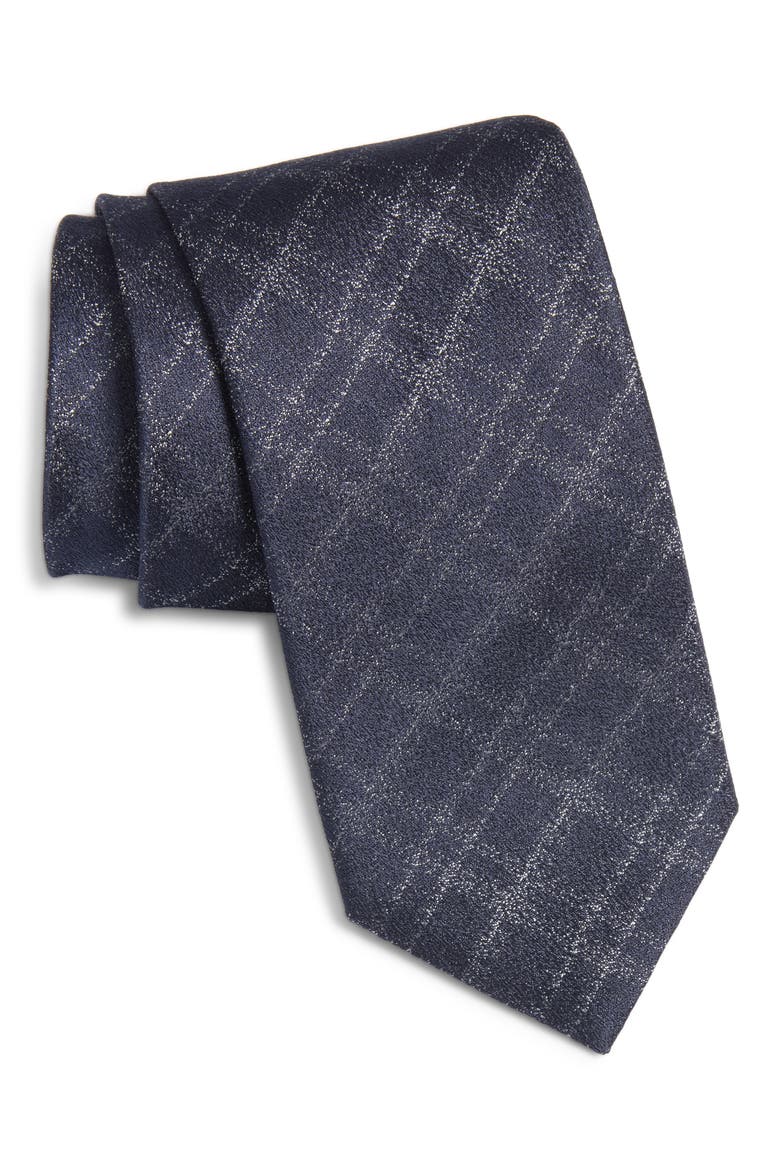 Plaid Silk Tie, Main, color, NAVY