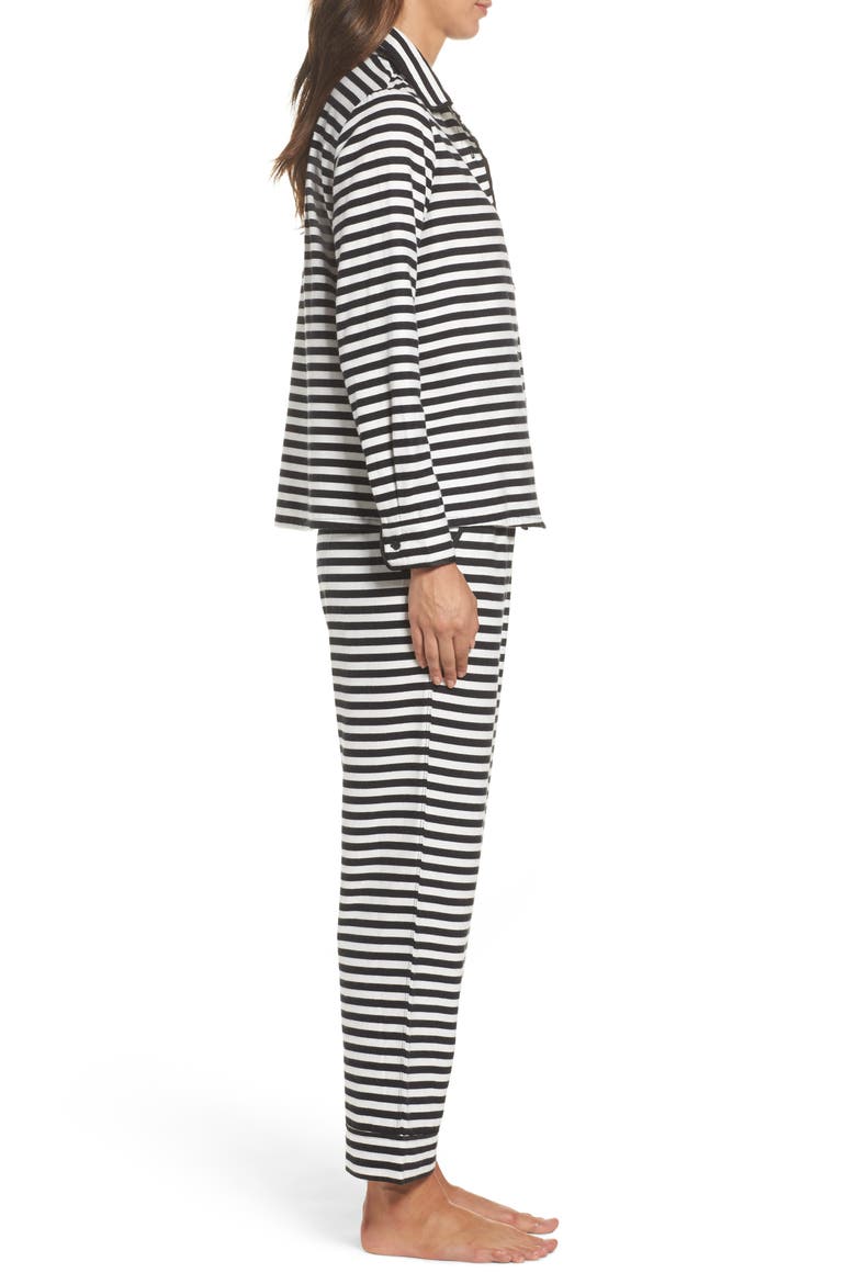 kate spade new york flannel pajamas, Alternate, color, BLACK STRIPE