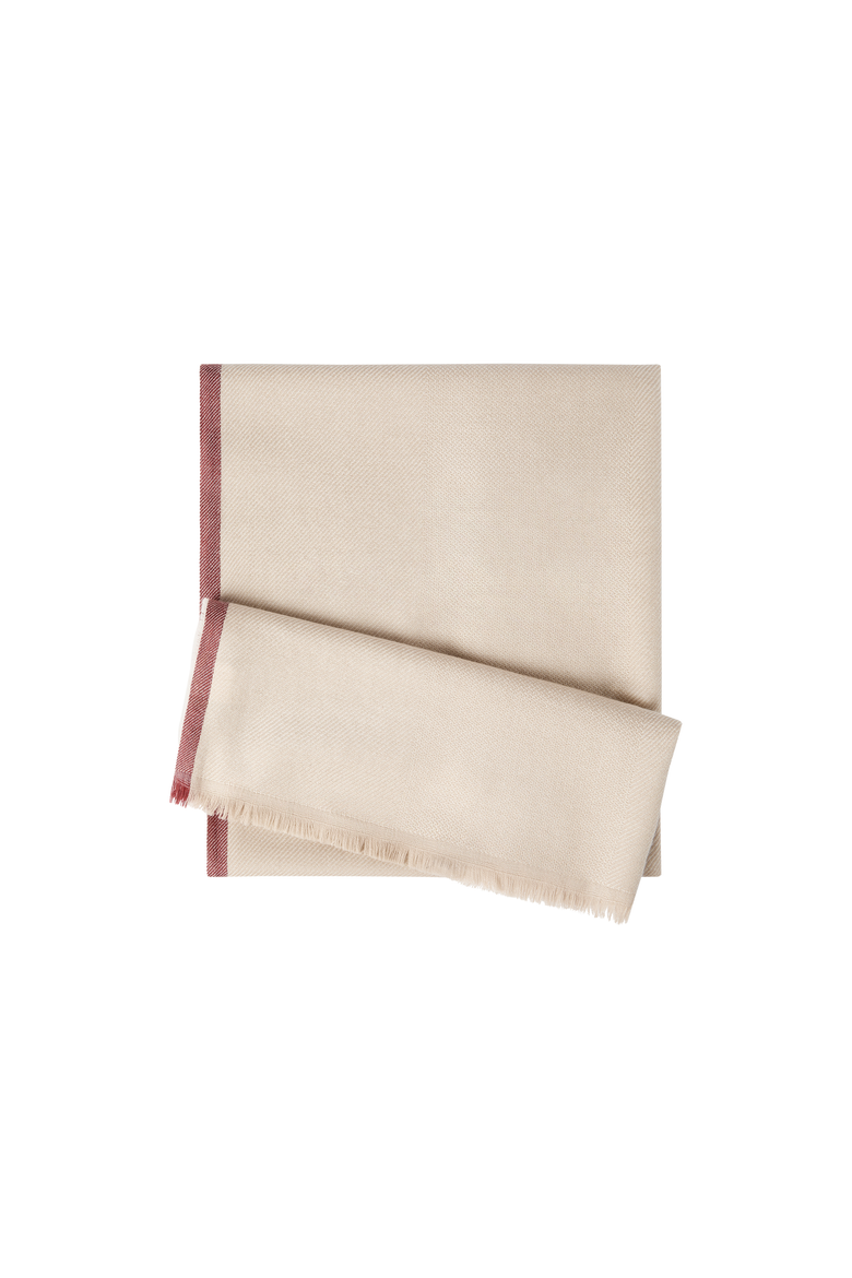 Wool and cashmere diagonal scarf with striped edge, Alternate, color, Sand