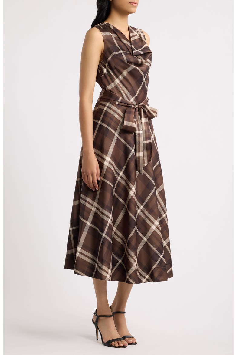 Drape Neck Sleeveless Midi Dress, Alternate, color, ESPRESSO PLAID